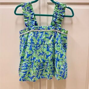 Blue & Green Leaf Print Babydoll Top